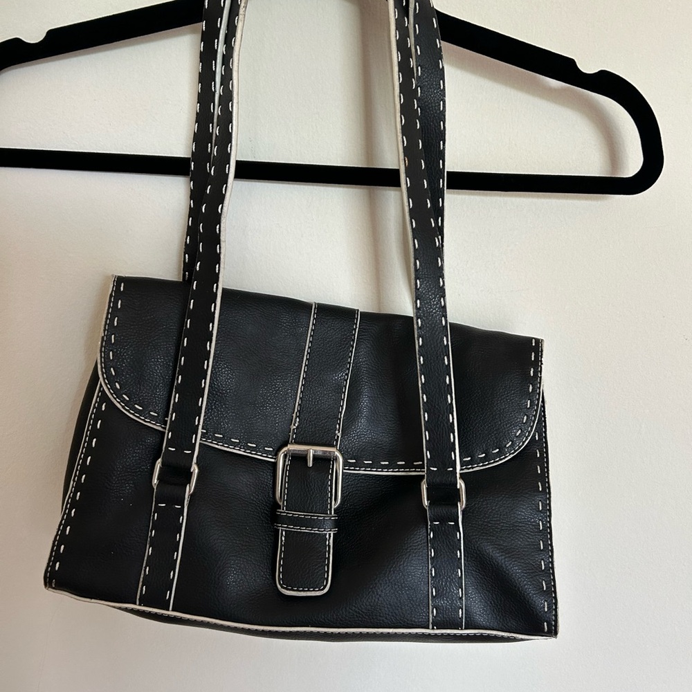 Y2k black and white stitched buckle bag